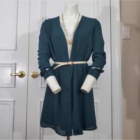 Teal Cardi Shirt Dress - Picture 3 of 15